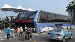 China's 'elevated bus' that glides over traffic completes first road test