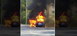 Tesla Model S catches on fire during a test drive in France